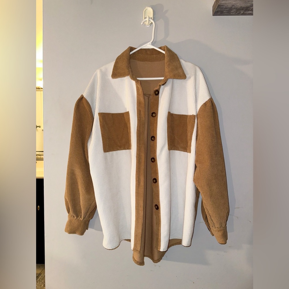 small brown/white color block corduroy jacket